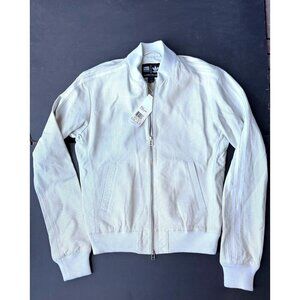Adidas X Ferrell Williams Light Grey Perforated Leather Bomber Jacket XS